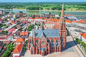 Prints of Aerial view of the Church of St Peter and St Paul, the co-cathedral of the Roman Catholic Archdiocese of Dakovo-Osijek, is a neo-Gothic sacral structure built in 1898, located in Osijek Capturing the Beauty of Landscapes, Travel, and Nature: Osijek Co-cathedral (The Church Of Saint Peter And Saint Paul), Osijek, Croatia