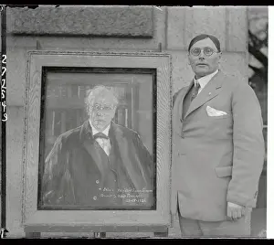 Ossip Perelma Standing Next to His Painting of Samuel Gompers