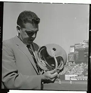 Otto Graham Inspecting Electronic Helmet