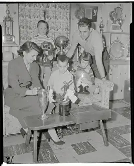 Otto Graham With Kids and Wife in Rec Room