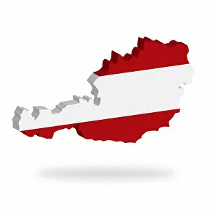 Outline and flag of Austria, 3D, hovering
