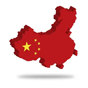 Dimensional Prints: Outline and flag of China, 3D, hovering
