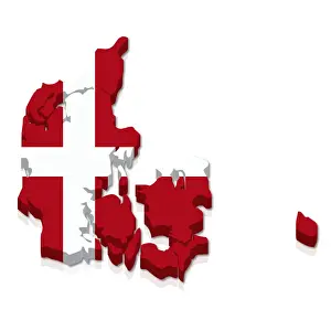 Denmark Prints: Outline and flag of Denmark, 3D