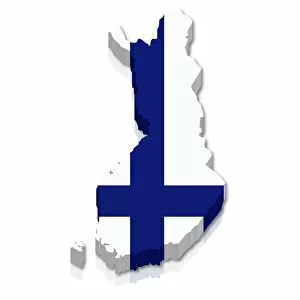 Finland Collection: Outline and flag of Finland, 3D