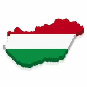 Outline and flag of Hungary, 3D