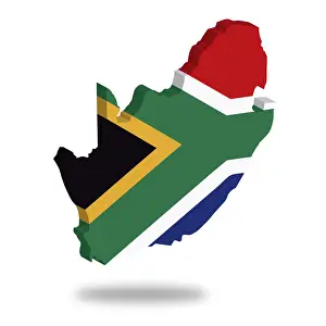 Shapes Prints: Outline and flag of South Africa, 3D, hovering