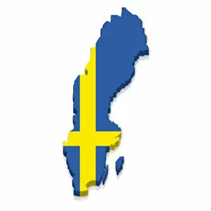 Outline and flag of Sweden, 3D