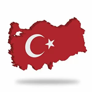 Outline and flag of Turkey, 3D, hovering