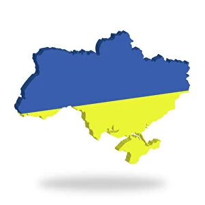 Outline and flag of Ukraine, 3D, hovering