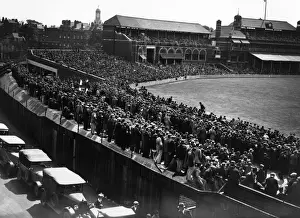 Prints of circa 1929: The enormous crowd which watched Sutcliffe and Hobbs open for England at the test between England and South Africa at the Oval. (Photo by Topical Press Agency/Getty Images) Topical Press Agency Prints: Oval Stand