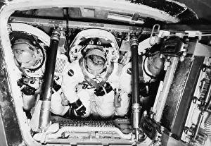Thomas P Prints: Overhead Three Astronauts in Craft Simulator