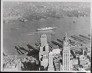 Overhead View of Liner Crossing Near New York City