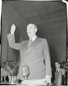 Ralph Owen Brewster Prints: Owen Brewster Takes Oath Before His Committee