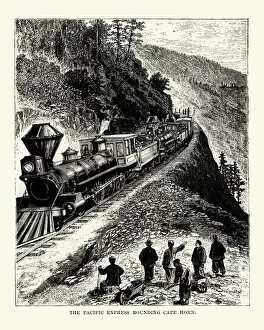 Images Dated 16th November 2017: Pacific Express Train rounding Cape Horn, 19th Century