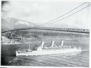 Vancouver Prints: Pacific Liner Sailing Under Lion Gate Bridge