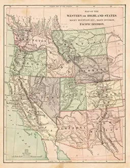 Images Dated 9th April 2018: Pacific States USA map 1881