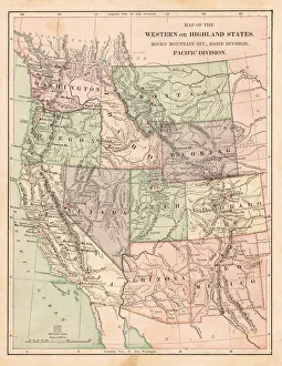 New Mexico Collection: Pacific States USA map 1881