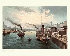 Images Dated 23rd April 2018: Paddle steamers on the River Clyde, Broomielaw, Glasgow, 19th Century