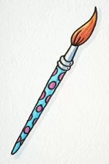 Paintbrush, green handle with purple dots
