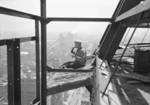 Lunch Prints: Painter Eating Lunch High Above