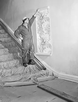 Commercial Painter Prints: Painter Holding Wallpaper in Gracie Mansion