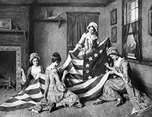 Sewing Prints: Painting of Betsy Ross with American Flag