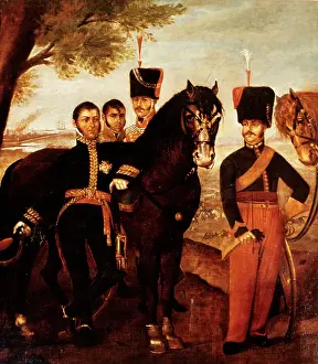 Horseman Prints: Painting of General Jose de San Martin of Argentina and his Staff