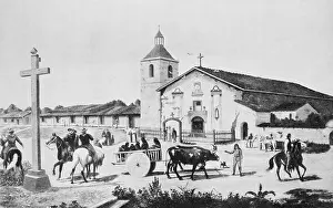 Everyday Scene Prints: Painting of Mission Santa Clara de Asis in the Old Days