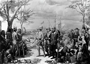 New World Prints: Painting of Native Americans Greeting Swedish Settlers by Christian Von Schneidau