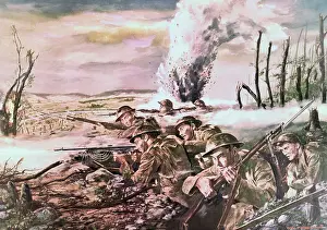 Bandage Prints: Painting of U.S. Army Soldiers in Action near Mezy by Harry Everett Townsend