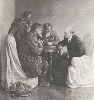 Russian Prints: Painting of Vladimir Lenin Speaking to Peasants by V.A. Serov
