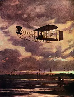 Le Mans Prints: Painting of Wilbur Wright in Flight at Camp d'Auvours by Georges Scott