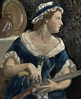 Loading Prints: Painting of a Woman Loading a Rifle