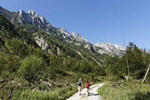 Hiking Trail Prints: Pair hiking in the Sengsen Mountains in Limestone Alps National Park