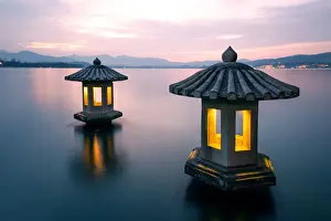 Eaves Prints: A pair of stone lanterns on the West Lake, Hangzhou