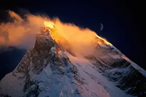 Romantic Sky Prints: Pakistan, Northern Areas, Baltistan, Masherbrum Peak, sunset