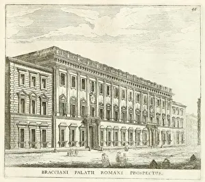 Palace of the Duke of Bracciano, in the piazza de SS. Apostoli, historical Rome, Italy, digital reproduction of an original 17th century painting, original date not known