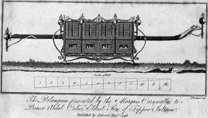 Prints of September 1796: The Palanquin, a covered litter carried by six men, presented by the Marquis Cornwallis to Prince Abdul Calic, oldest son of Tippoo Sultaun. (Photo by Hulton Archive/Getty Images) Heritage Images Prints: Palanquin