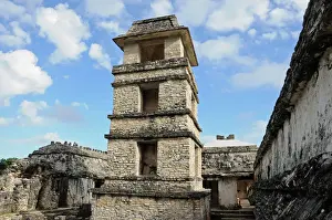 Lookout Tower Prints: Palenque Maya Observation Tower, Palace Courtyard