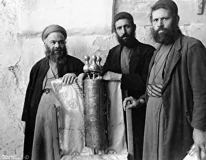 Palestine Prints: Palestinian Men Posing with Holy Scroll of Samaritans