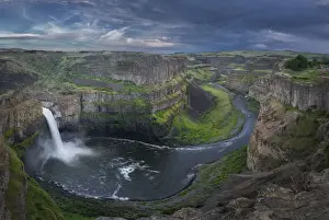 Storm Cloud Prints: Palouse Falls on stormy day, Palouse Falls State Park, Washington State, USA