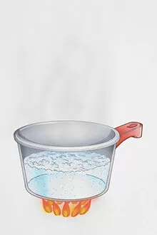 Pan of boiling water, transparent cross-section