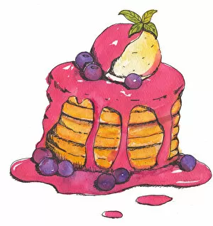 Images Dated 15th August 2018: Pancakes with berries and Ice Cream Illustration