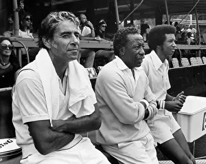 Prints of FOREST HILLS, NY - CIRCA 1970s: Pancho Gonzales, Gordon Parks and Arthur Ashes circa 1970s in Forest Hills, Queens. (Photo by Images Press/IMAGES/Getty Images) The Grand Slam Gallery: Pancho Gonzales, Gordon Parks and Arthur Ashes