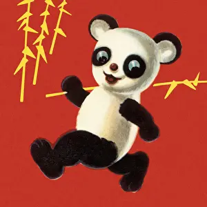 Fluffy Prints: Panda Running With Bamboo