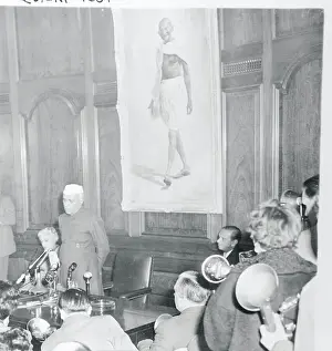 Prints of (Original Caption) Mahatma Gandhi Through the Lens: Pandit Jawaharlal Nehru Addressing a Press Conference