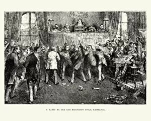 Images Dated 2nd April 2017: Panic at the San Francisco Stock Exchange, 19th Century
