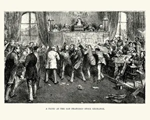 Images Dated 2nd April 2017: Panic at the San Francisco Stock Exchange, 19th Century