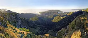 Eastern Alps Prints: Panorama from the Benediktenwand ridge to the Tutzinger hut and Alpine foreland country in fog