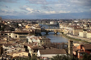 Panorama of Florence with the Arno River, as seen from the hill of San Miniatos Church